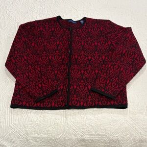 Karen Scott Classic Red and Black Patterned Cardigan